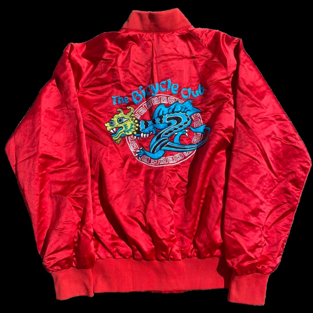 1980s Sukajan Nylon Jacket Dragon Embroidery Red -  US L