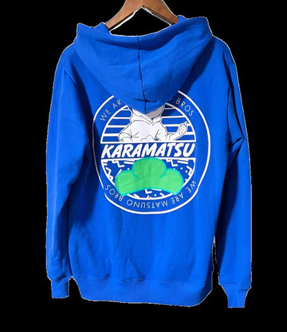 2010s Osomatsu-san Karamatsu Blue Fleece-Lined Hoodie, US Size S