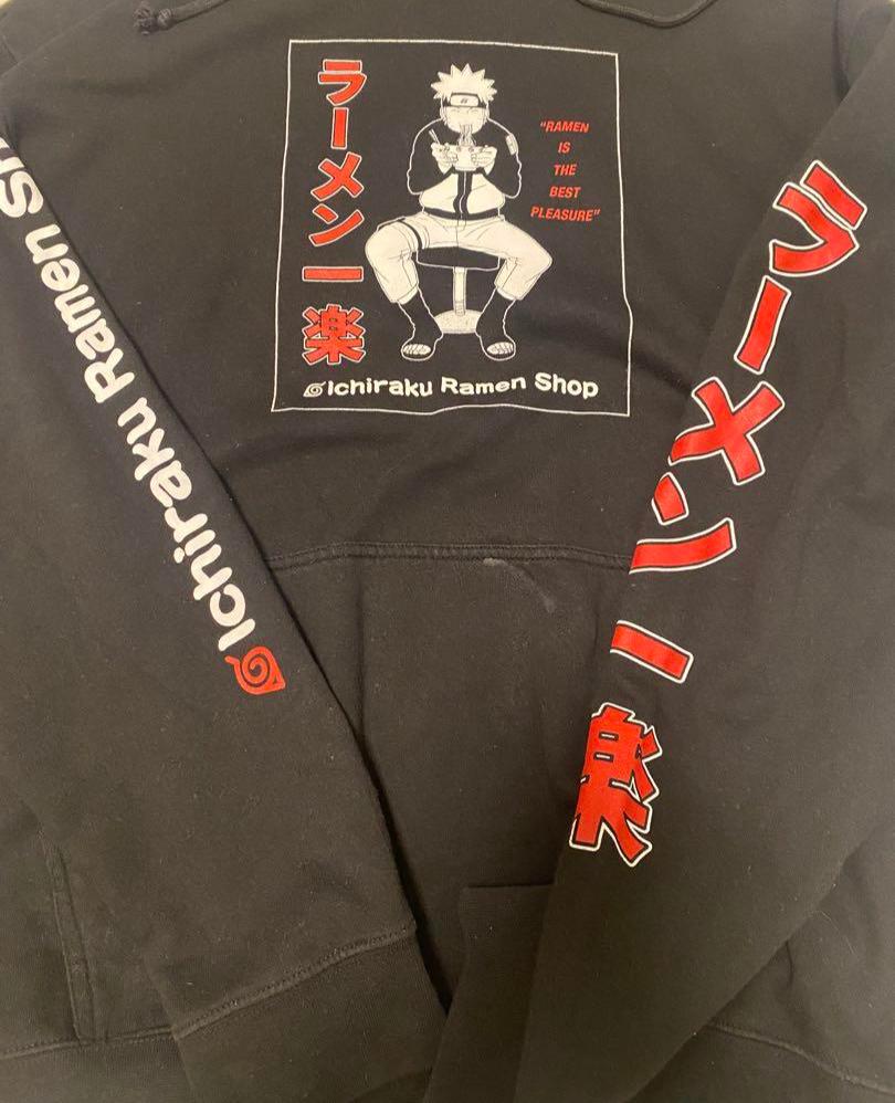 1990s Naruto Black Print Hoodie, US Size M