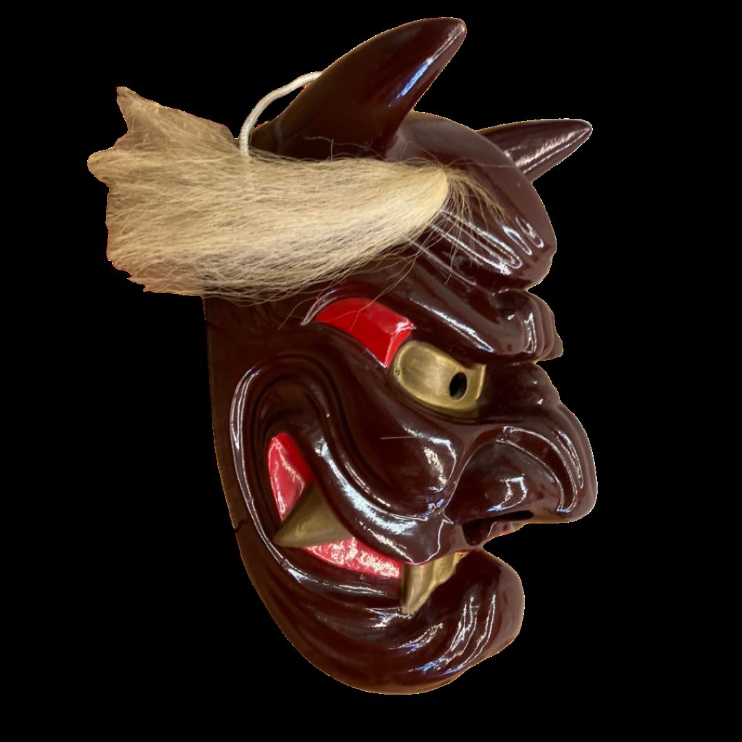 Showa Period Ceramic Red Oni Mask, Vintage Demon mask