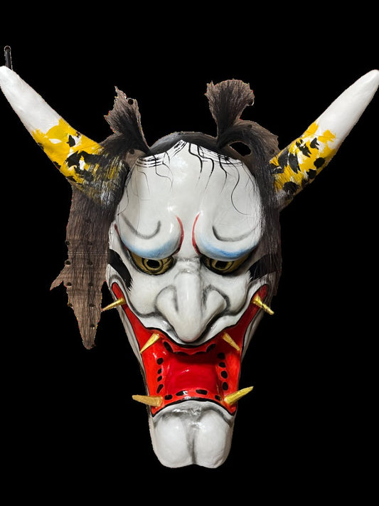 Showa Period Hannya Kagura Mask– Iwami Kagura, Sekishu Washi construction