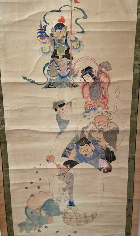 Seven Lucky Gods Painted Scroll, Early Showa Period