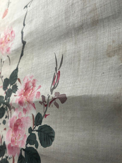 Meiji or Taisho Period Hand-Painted Scroll, Peony Spring Design