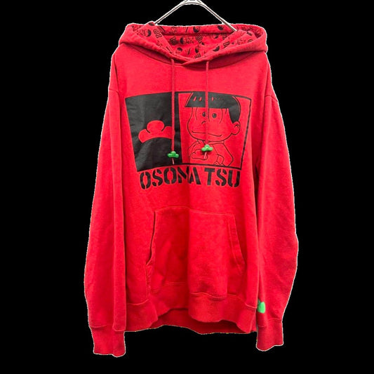 2010s Osomatsu-san x Shimamura Red Fleece-Lined Pullover Hoodie, US Size S