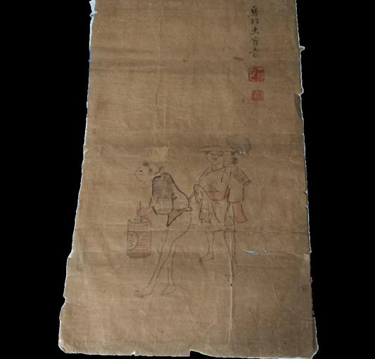 Edo-era Painting - Toba-e Shai, Makuri with Restoration