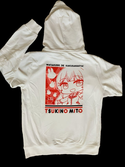 2010s Nijisanji x Shimamura Tsukino Mito White Pullover Hoodie, US Size M